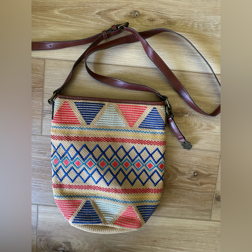 Lucky Brand Embroidered Jute Bucket Bag